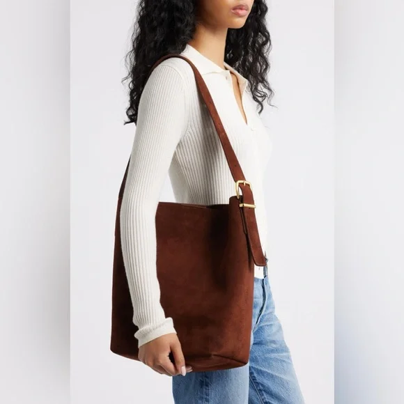 Madewell Essentials Suede Bucket Bag Soft Mahogany - Picture 1 of 9